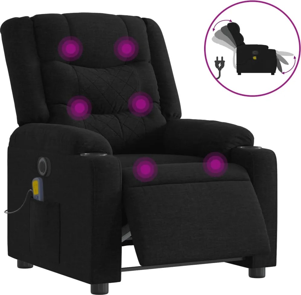 vidaXL Fotoliu electric de masaj rabatabil, negru, textil
