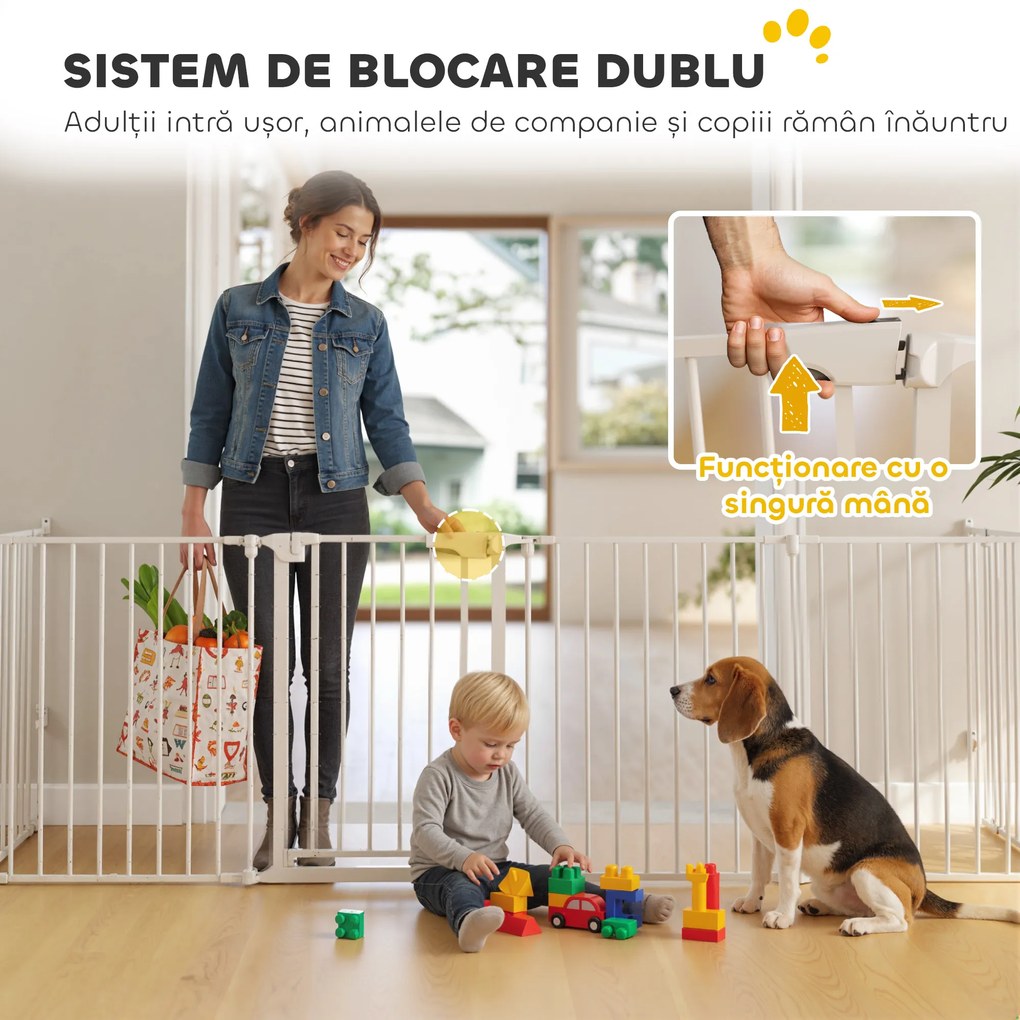 PawHut Gard pentru Câini cu 8 Panouri Modulabile cu Închidere Automată, din Oțel și ABS, 61x3x75 cm, Alb | Aosom Romania