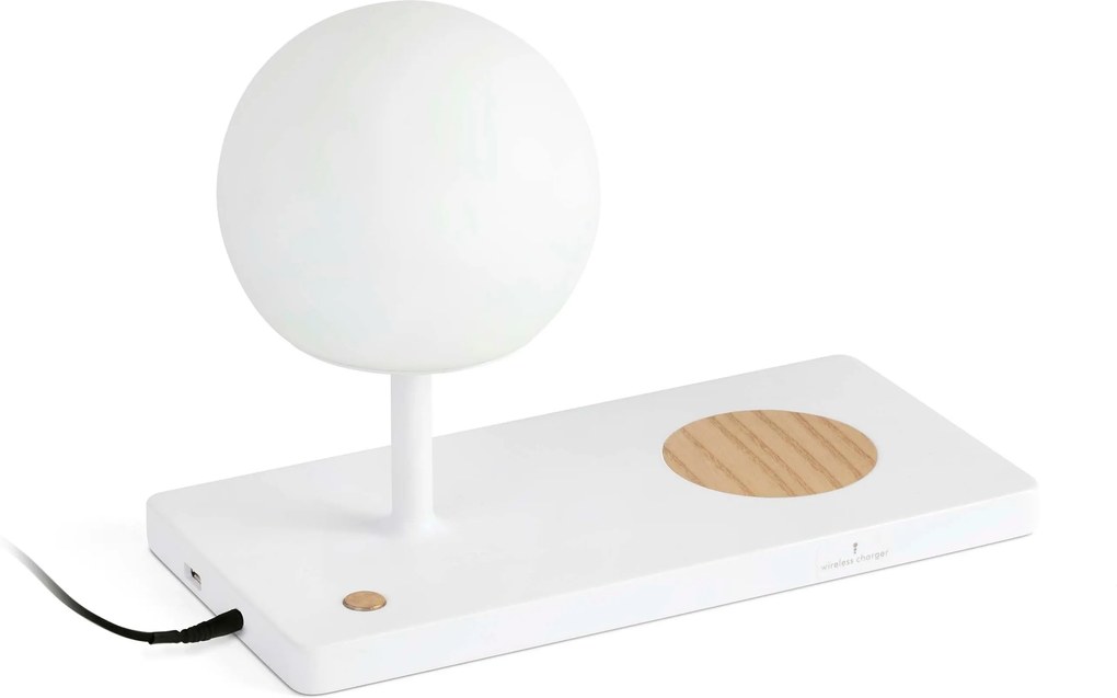 Niko - Veioză albă cu încarcare wireless pentru smartphone