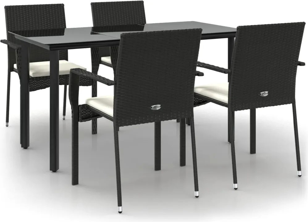 vidaXL Set mobilier de grădină cu perne, 5 piese, negru, poliratan