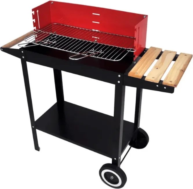 Gratar de gradina pe carbune BBQ 87x35 cm, negru/rosu