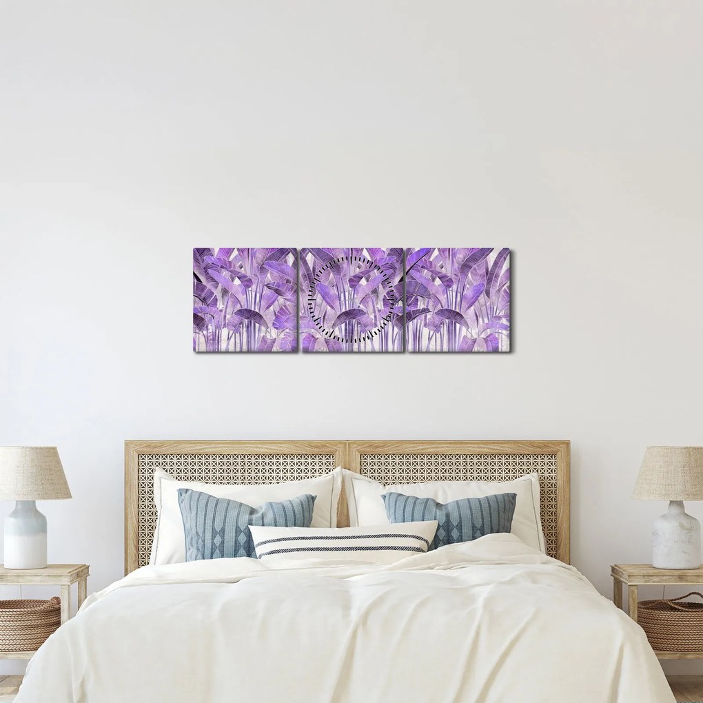 Tablou - Frunze violet în tencuială (cu ceas) (90x30 cm)