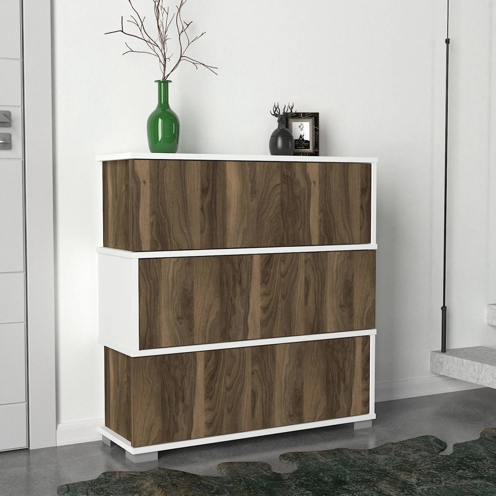 Comodă pentru pantofi Napolyon - White, Walnut