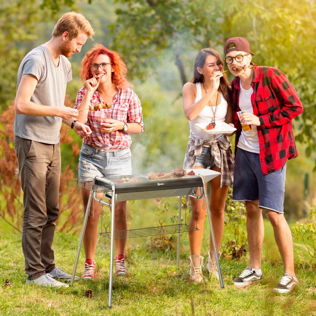 Outsunny Gratar portabil cu carbune, Gratar cu plita, asamblare usoara, Aragaz din otel inoxidabil cu cosuri de condimente | Aosom Romania