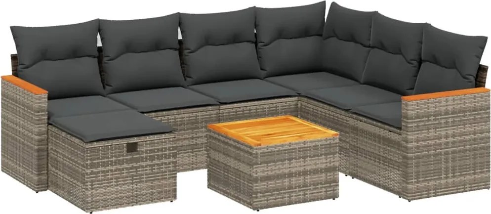 vidaXL Set canapele de grădină cu perne, 8 piese, gri, poliratan