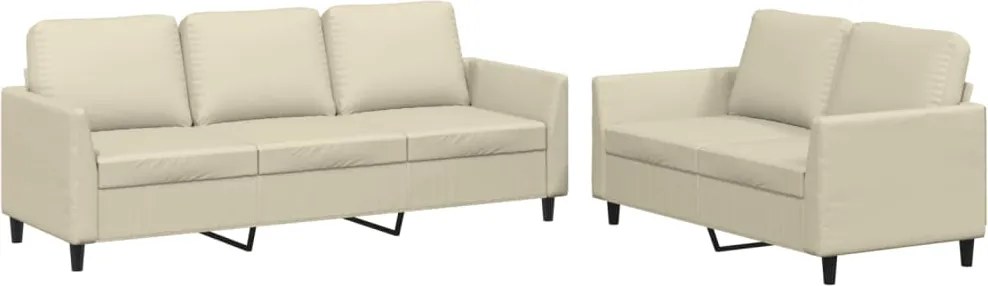 vidaXL Set de canapele cu perne, 2 piese, crem, piele ecologică