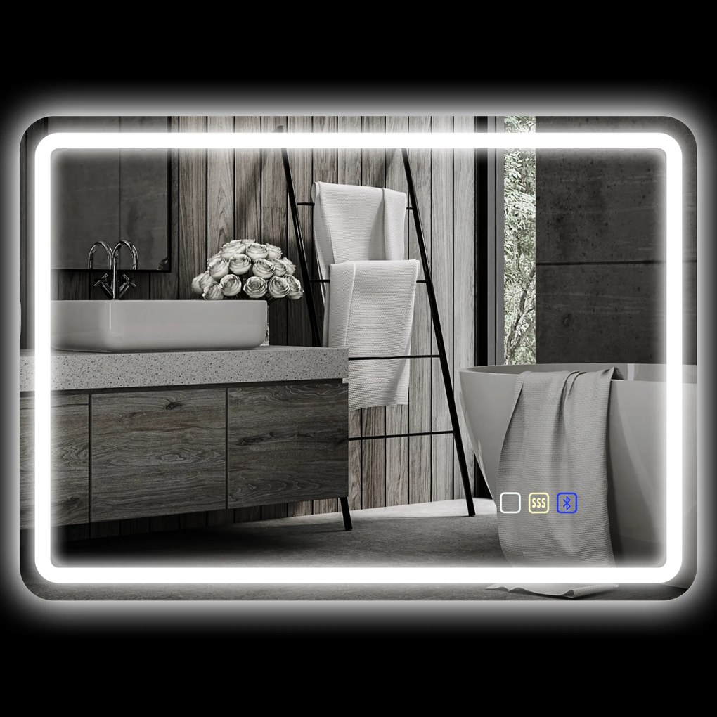 HOMCOM Oglinda de baie cu iluminare LED, pad anti-întunecare, 3 culori reglabile, culoare argintie | Aosom Romania