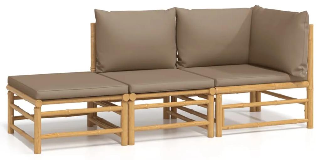 3155140 vidaXL Set mobilier de grădină cu perne gri taupe, 3 piese, bambus