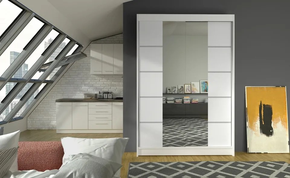 Dulap Dormitor Genua ADRK 120 x 200 cm cu Uși Glisante și Oglindă | Design Modern | Spații de Depozitare Generoase (Culoare: Casmir)