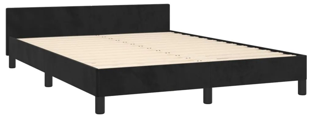 Cadru de pat cu tablie, negru, 140x190 cm, catifea Negru, 140 x 190 cm, Design simplu