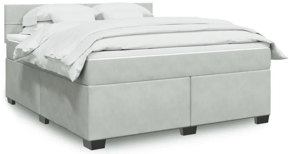 vidaXL Pat box spring cu saltea, gri deschis, 180x200 cm, catifea