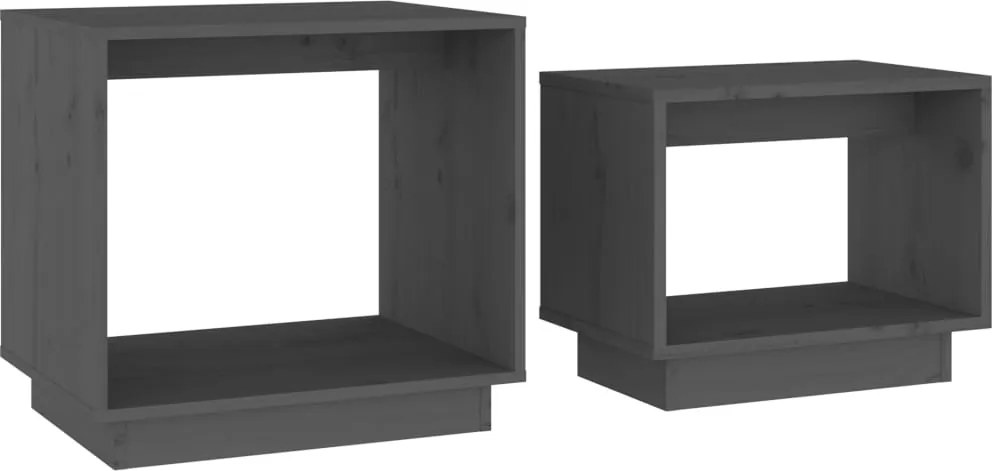 vidaXL Măsuțe de cafea suprapuse, 2 buc., gri, lemn masiv de pin