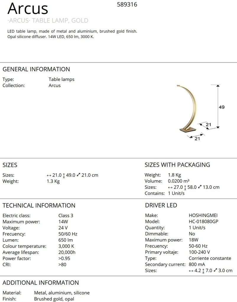 Veioza / Lampa de masa design modern Arcus SV-589316