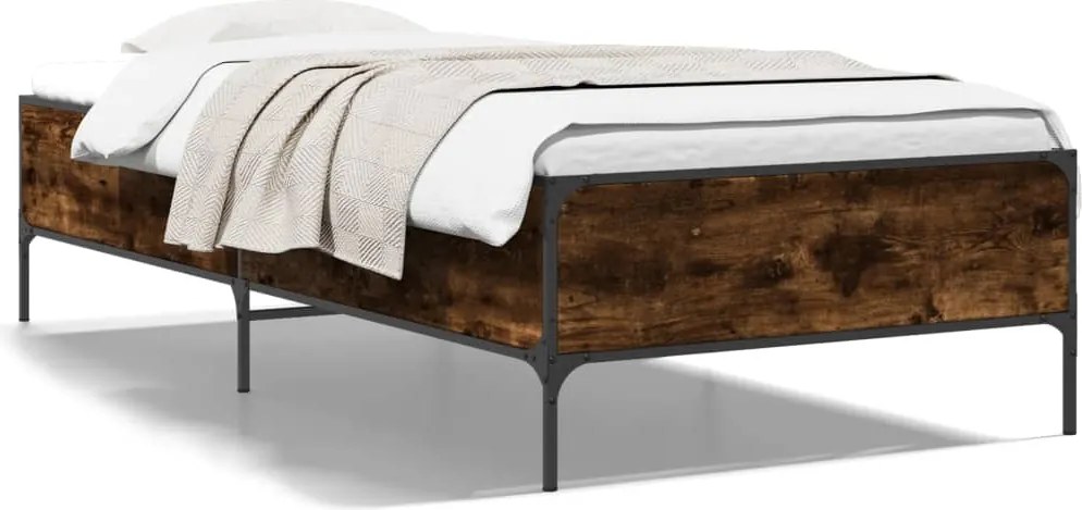 vidaXL Cadru de pat, stejar fumuriu, 90x190cm, lemn prelucrat și metal