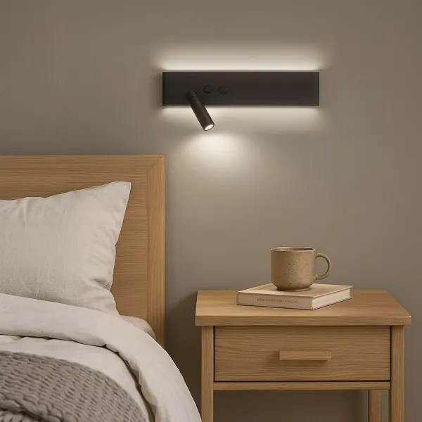 Aplica spot LED de perete RESORT, 10W/230V + 3W, negru, stânga