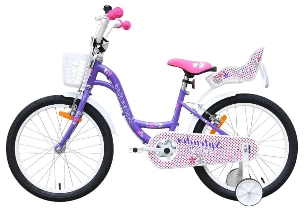 Bicicleta pentru copii NOVOKIDS™ Splend'Or Boom PRO Edition, Cu cosulet pentru papusi, Roti 20" inch, Maxim 50 kg, Cadru din otel, Roti ajutatoare