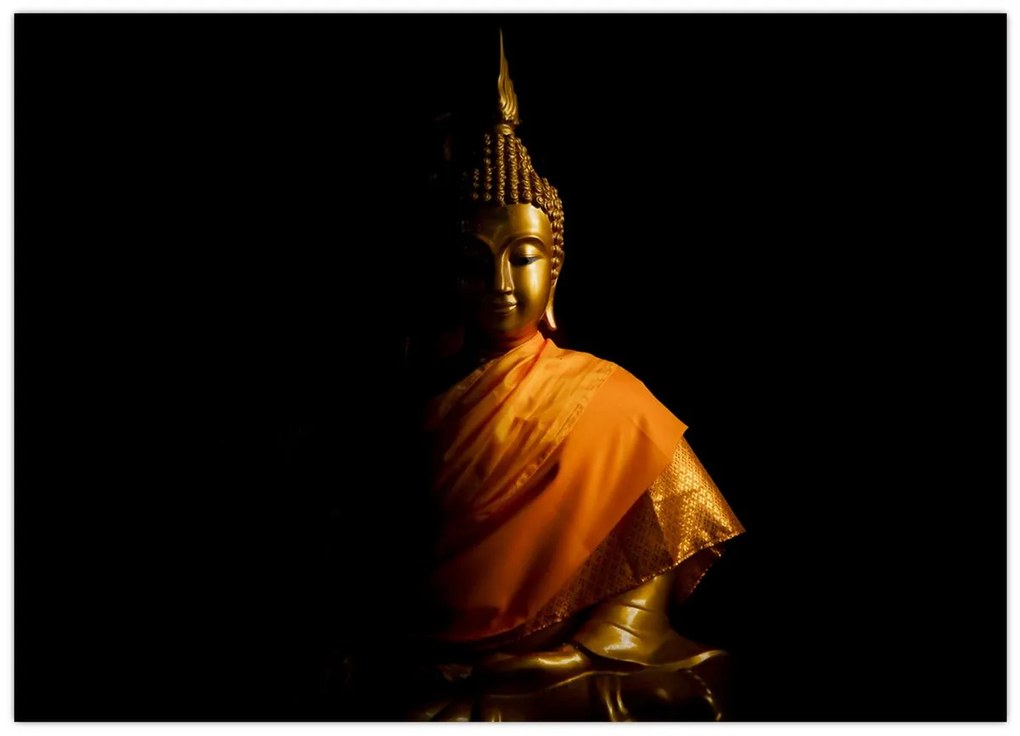 Tablou pe sticlă - Statuia lui Buddha de aur (70x50 cm)