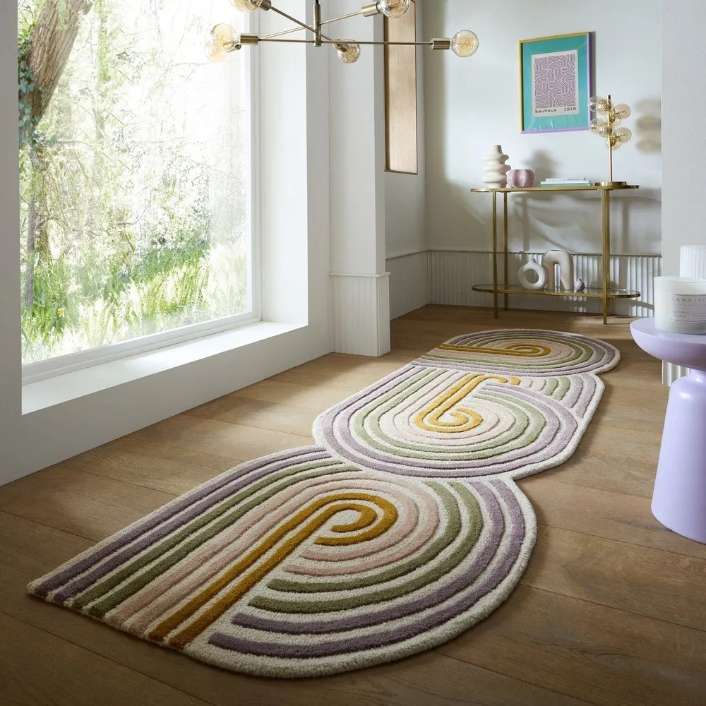 Covor tip traversă verde țesut manual din lână 80x300 cm Spiral Shaped – Flair Rugs