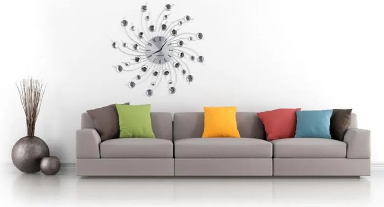 Resigilat: Ceas de perete Esperanza Geneva EHC004, 50 cm diametru, Elemente de cristal, Argintiu