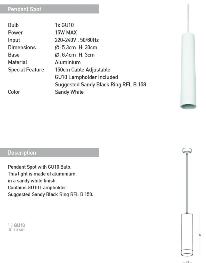 Pendul cu Spot stil minimalist GU10 Tube alb