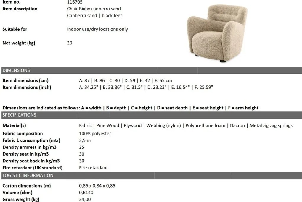 Fotoliu LUX design elegant Bixby, Canberra sand