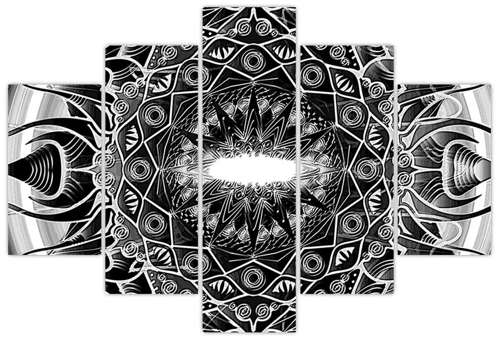 Tablou cu ornamente alb negre (150x105 cm)