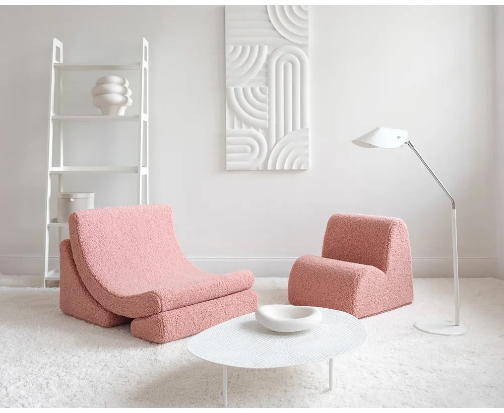 Fotoliu de copii roz cu tapițerie din țesătură bouclé Moon – Wigiwama