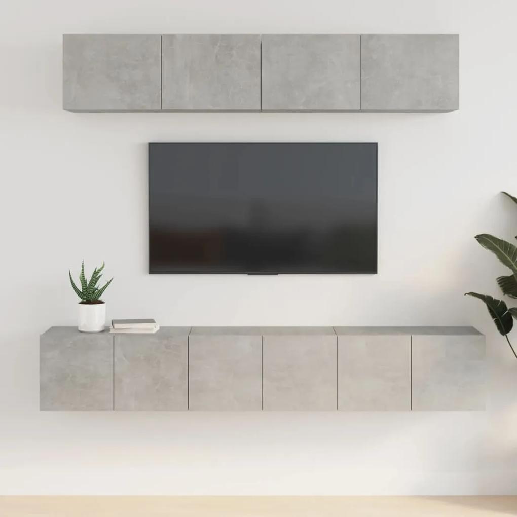 Set dulap TV, 5 piese, gri beton, lemn prelucrat 5, Gri beton, 80 x 30 x 30 cm