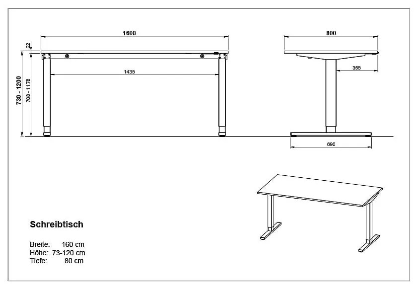 Birou cu blat cu aspect de lemn de stejar cu înălțime ajustabilă electric 80x160 cm Lissabon – Germania