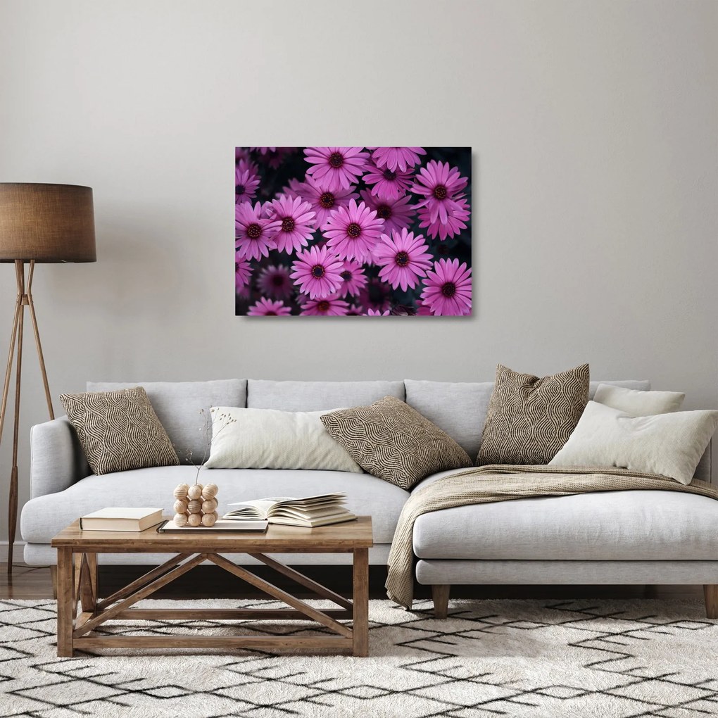 Tablou pe sticlă cu florile roz (70x50 cm)
