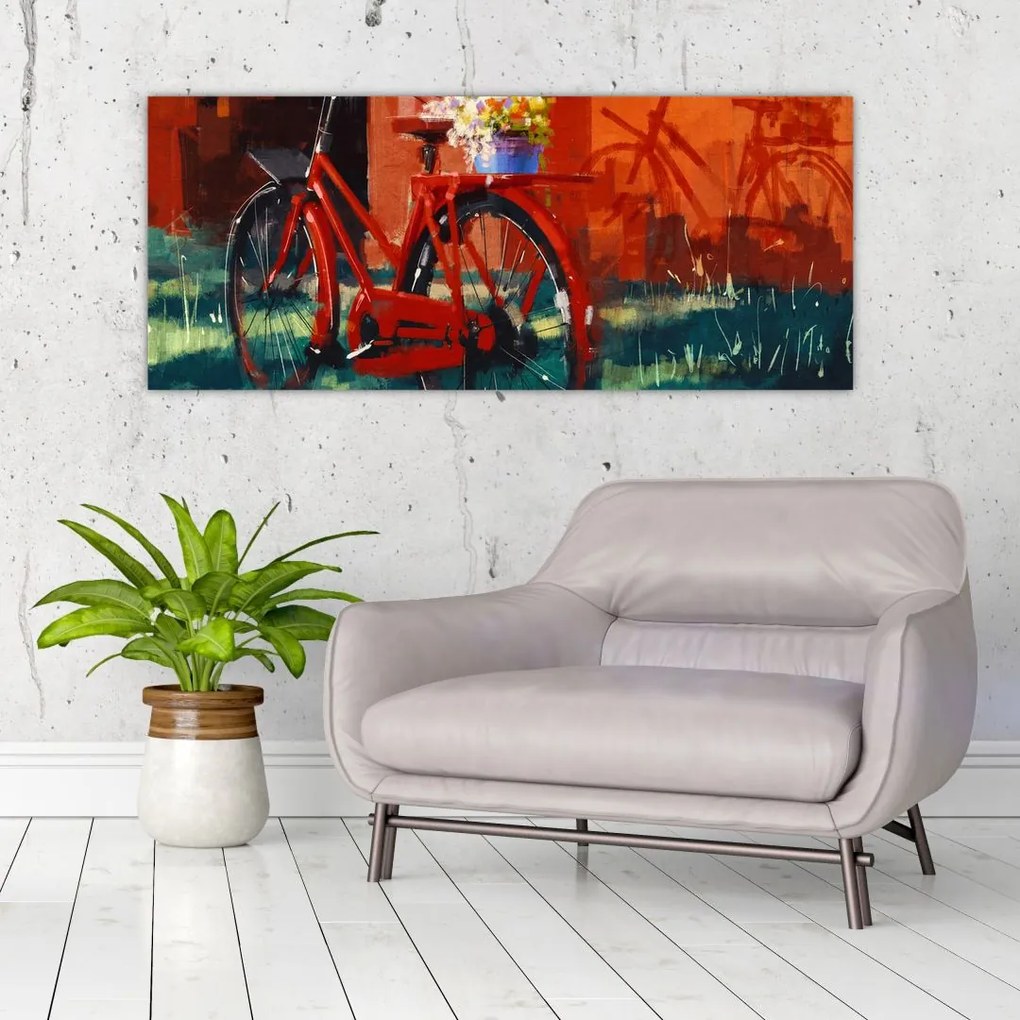 Tablou - Bicicleta roșie, pictură acrilică (120x50 cm)