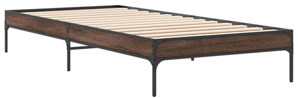 845060 vidaXL Cadru de pat, stejar maro, 75x190 cm, lemn prelucrat și metal