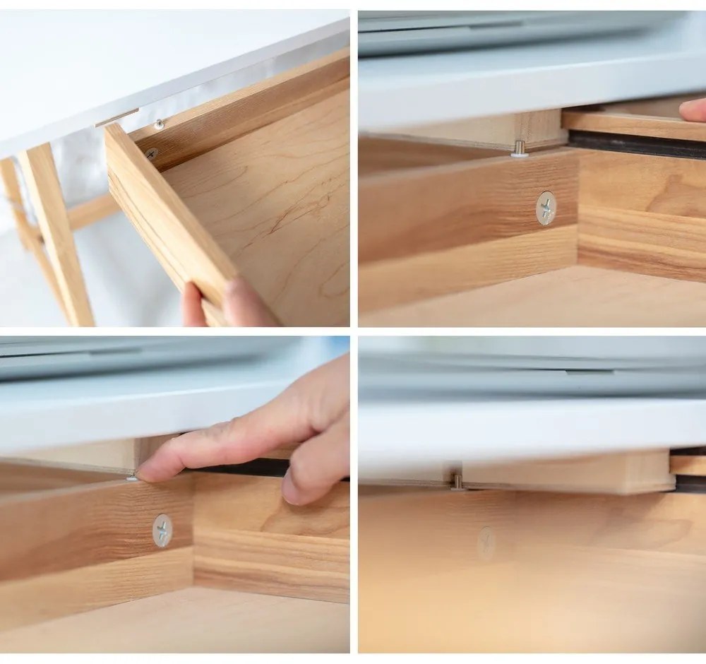 Birou cu bază din lemn de frasin Ragaba Luka, lungime 65 cm, alb