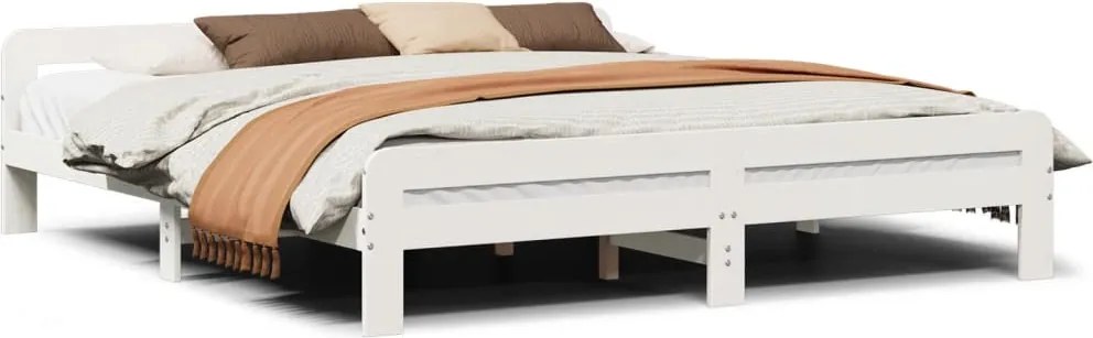 vidaXL Cadru de pat fără saltea, alb, 200x200 cm, lemn masiv pin