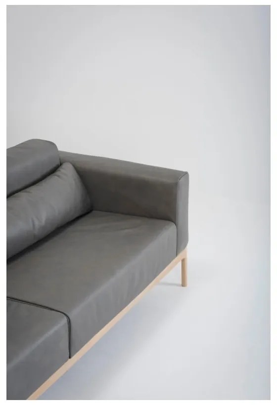 Canapea din piele bovină cu structură din lemn masiv de stejar Gazzda Fawn, 240 cm, gri închis