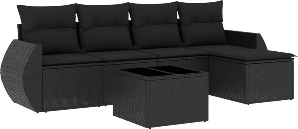 vidaXL Set mobilier de grădină cu perne, 6 piese, negru, poliratan