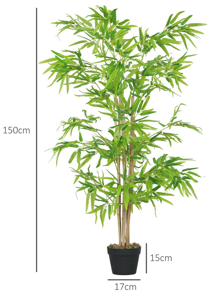 Outsunny Lot de 2 bambusi artificiali Inaltime 1,5 m 644 Frunze dense realiste Ghiveci Inclus Negru cu Lichen Verde | Aosom Romania