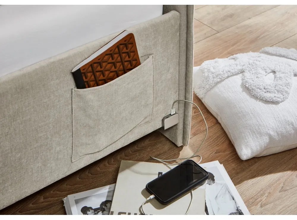 Pat pentru copii bej pe colț tapițat fără somieră 140x200 cm Fun – Meise Möbel