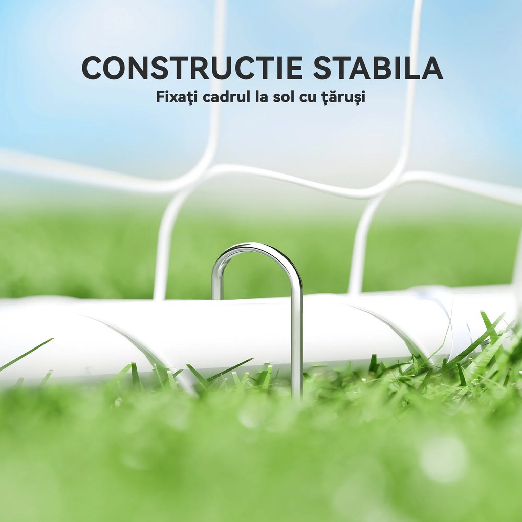 HOMCOM Poartă de Fotbal pentru Grădină și Parc cu 6 Pari în formă de U, din PE și Metal Eposidic, 301x120x200 cm, Alb | Aosom Romania