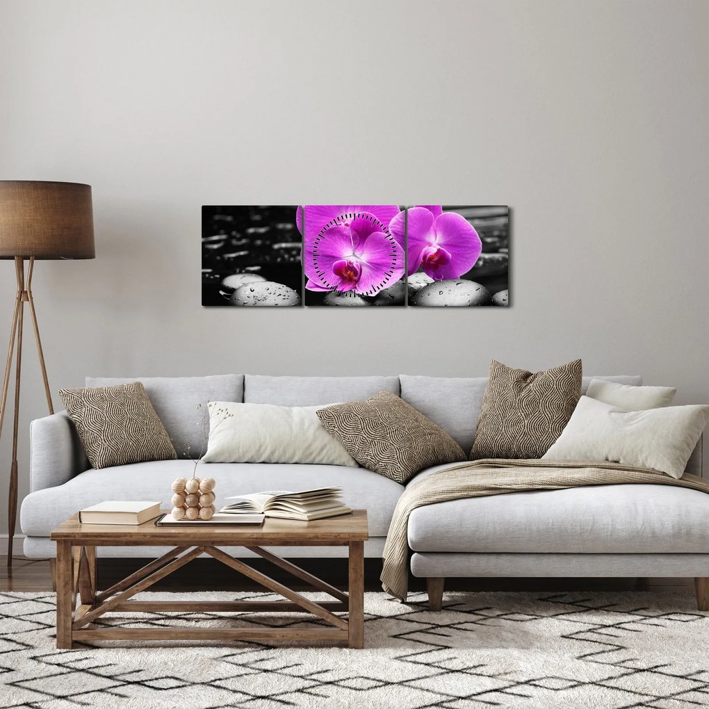 Tablou - Orhidee violet (cu ceas) (90x30 cm)