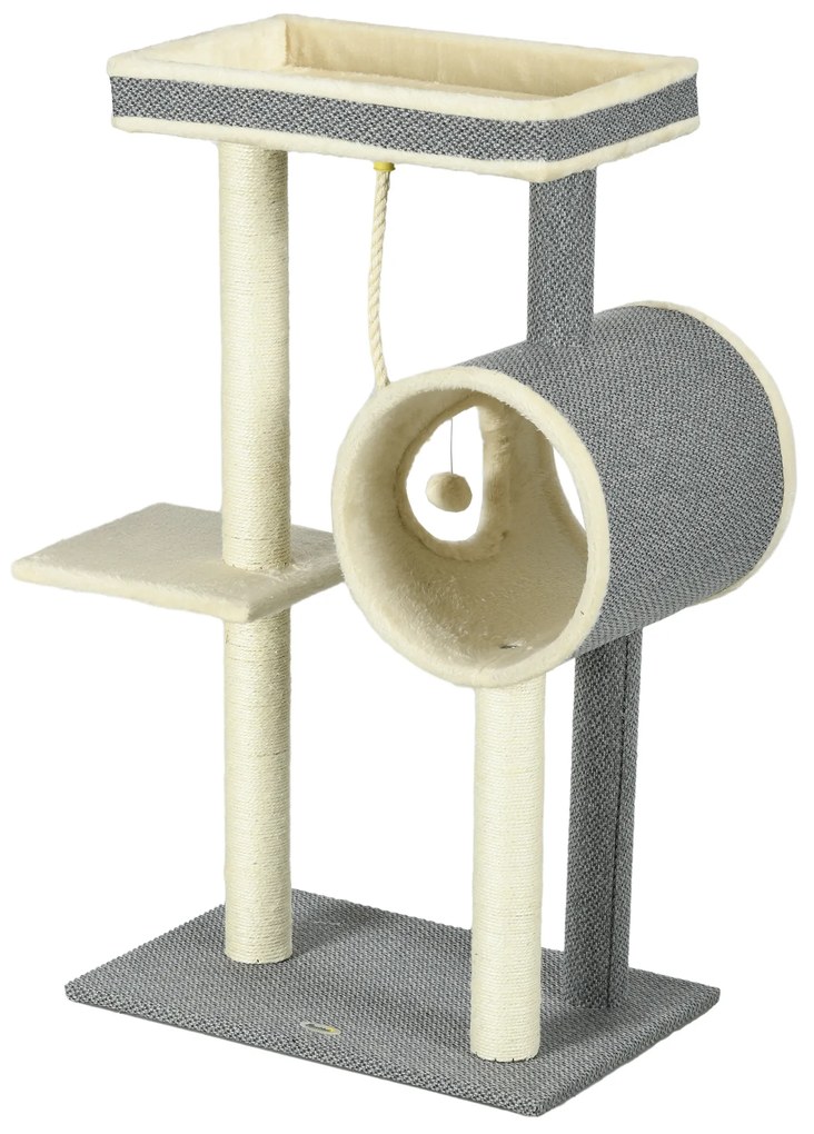 PawHut Copac zgâriat Katzenbaum, 1 cuib pentru pisici, 2 zone de odihnă, 60 cm x 40 cm x 104 cm, Gri + Natural | Aosom Romania