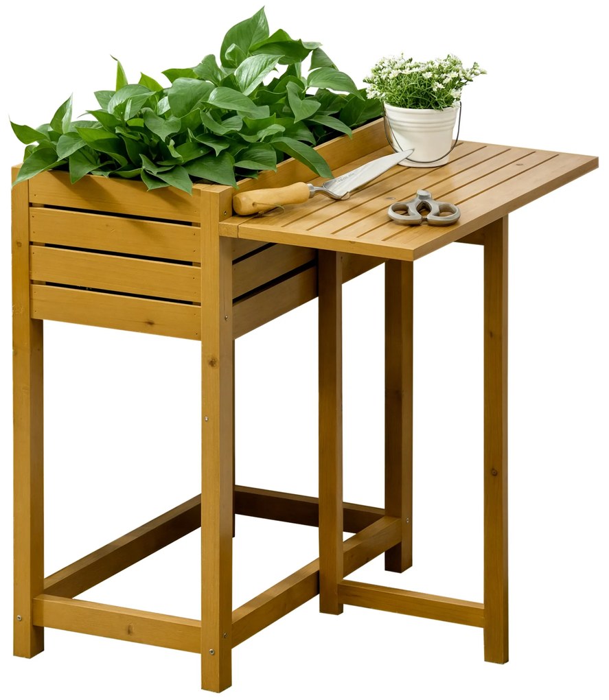 Outsunny Pat de legume cu masa de lucru pliabila, lemn masiv lacuit, captuseala interioara din material netesut, 64cm x 63cm x 74.5cm | Aosom Romania