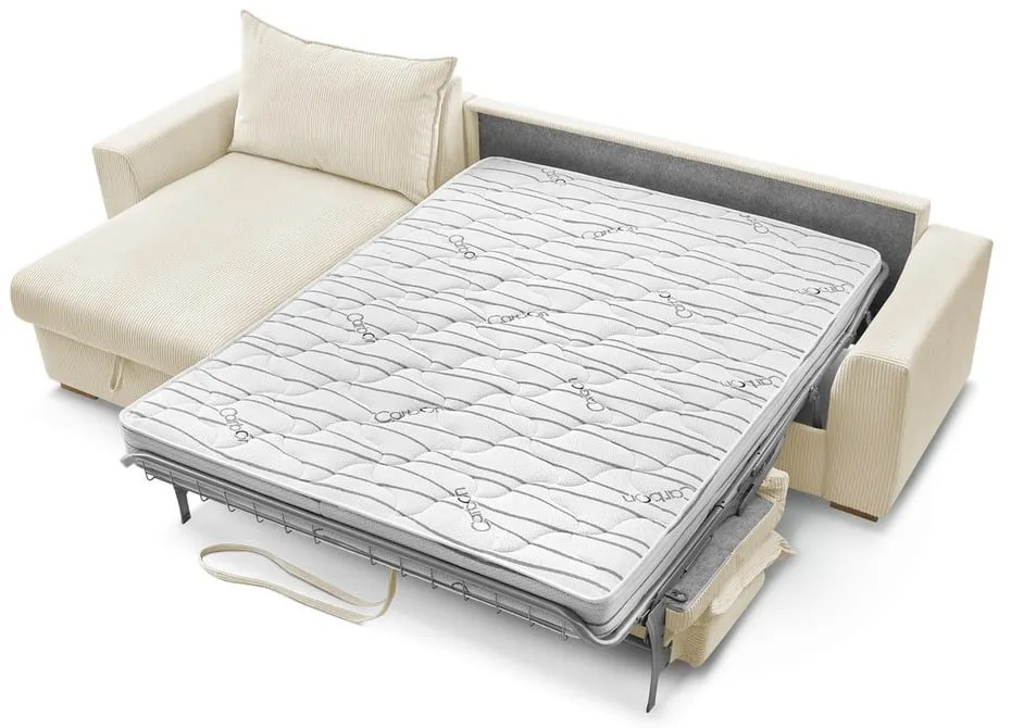 Colțar crem extensibil cu tapițerie din catifea reiată (cu colț variabil) Augustin – Bobochic Paris