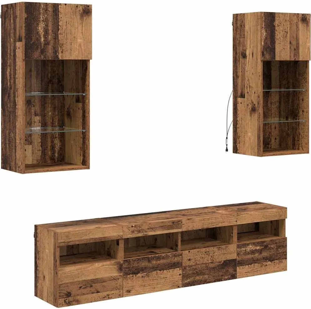 vidaXL Unități TV de perete cu LED 5 pcs Lemn Vechi 40,5 x 30 x 90 cm