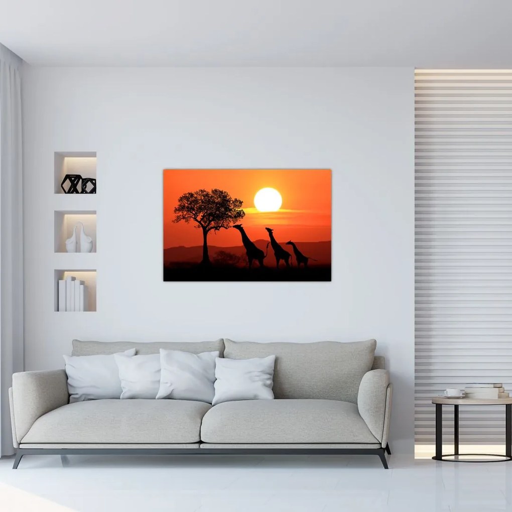 Tablou cu girafe în apus de soare (90x60 cm)