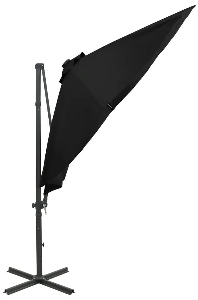 Umbrela suspendata cu stalp si LED-uri, negru, 300 cm Negru, 300 cm