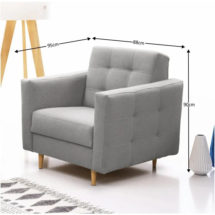 Fotoliu complet tapitat, stofa gri, AMEDIA