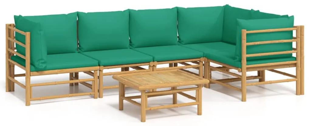 3155169 vidaXL Set mobilier de grădină cu perne verzi, 6 piese, bambus