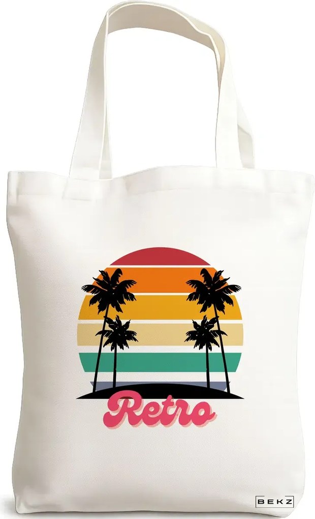 Sacosa de Panza pentru Cumparaturi, Geanta Tote, model Retro, 38x34.5 cm, Alba, BEKZ®