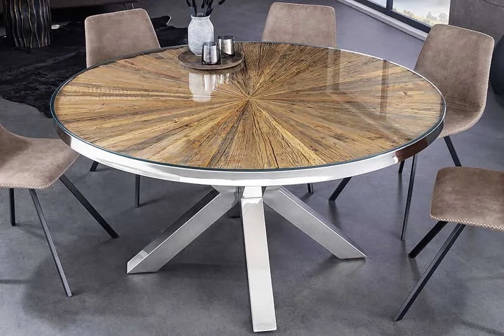 Masa dining rotunda Barracuda cu blat din lemn masiv de tec, 140 cm